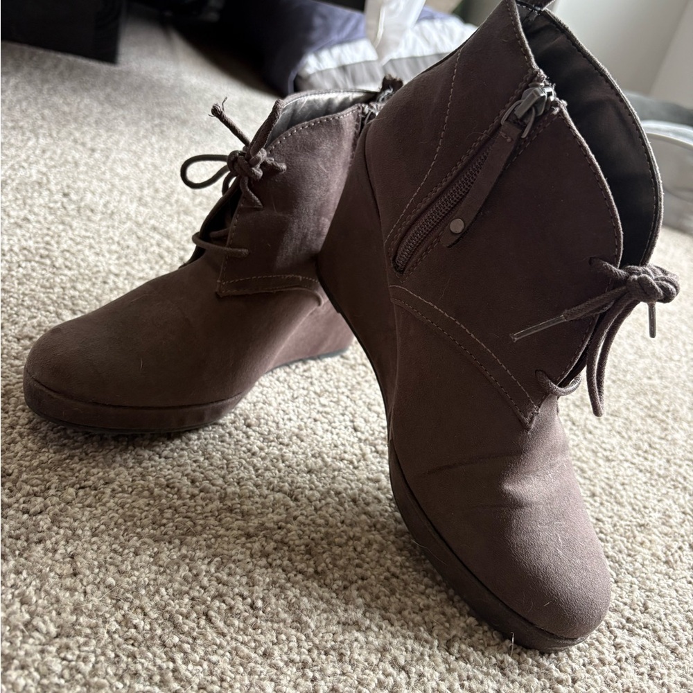 DV by Dolce Vita Dark Grey Wedge Ankle Booties with Side Zip